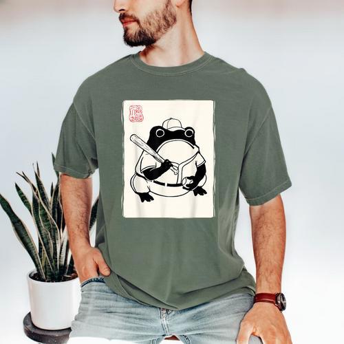 Japanese Grumpy Frog Baseball Player Baseball Men's Comfort Colors T-Shirt - Sportilla