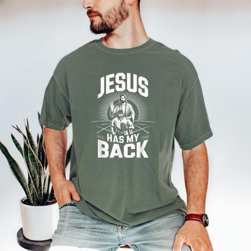 Jesus Has My Back Baseball Faith Motivation Tee Christian Men's Comfort Colors T-Shirt - Sportilla