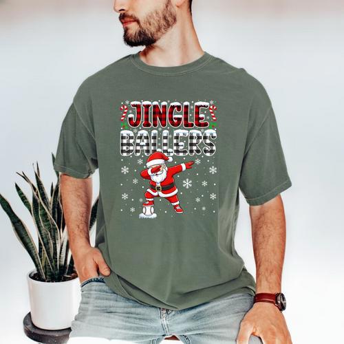 Jingle Ballers Plaid Santa Dabbing Baseball Christmas Men's Comfort Colors T-Shirt - Sportilla