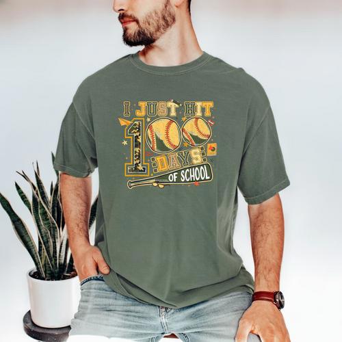 I Just Hit 100 Days Of School Baseball Camo Boys Kid Toddler Men's Comfort Colors T-Shirt - Sportilla