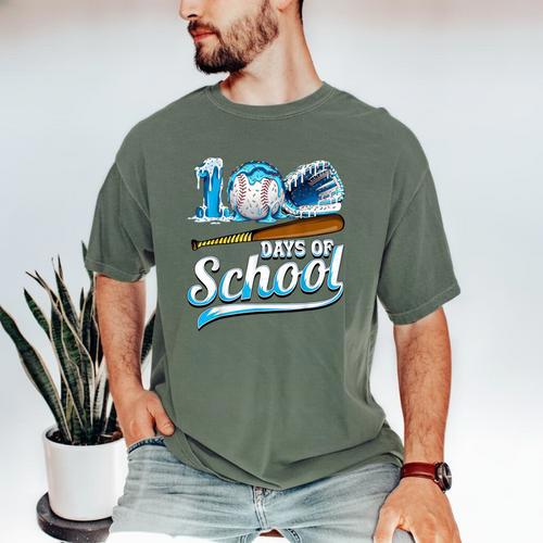 Kid 100 Days Of School Drip Baseball Ice Cream 100th Day Boy Men's Comfort Colors T-Shirt - Sportilla
