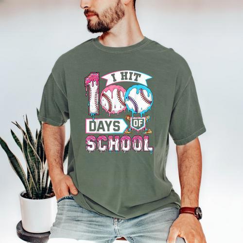 Kids 100 Days Of School Boys 100th Day Baseball Drip Toddler Men's Comfort Colors T-Shirt - Sportilla