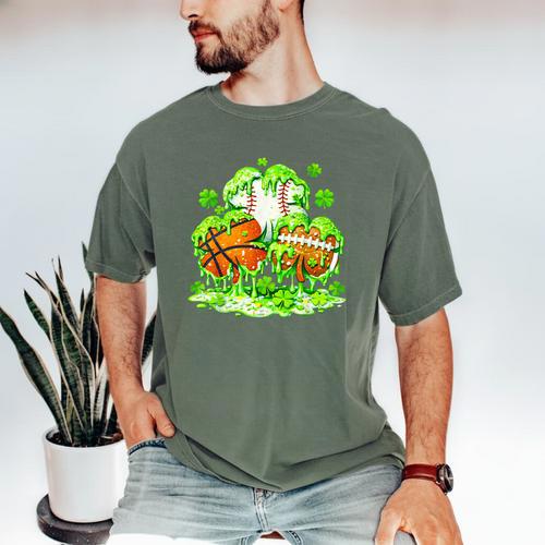 Kids St Patricks Day Shamrock Basketball Baseball Football Men's Comfort Colors T-Shirt - Sportilla