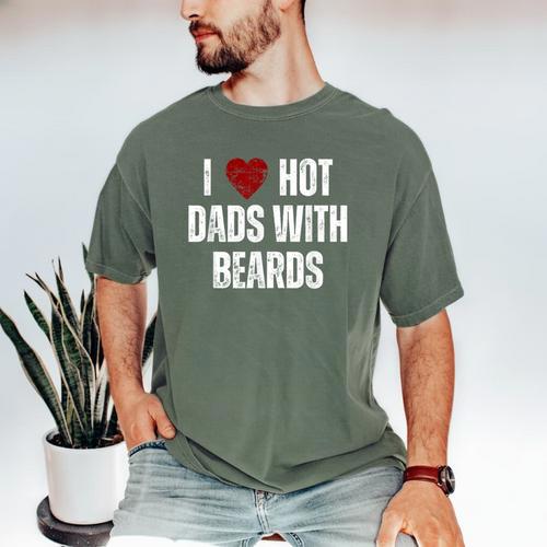 I Love Hot Baseball Dads With Beards Red Hearts Men's Comfort Colors T-Shirt - Sportilla