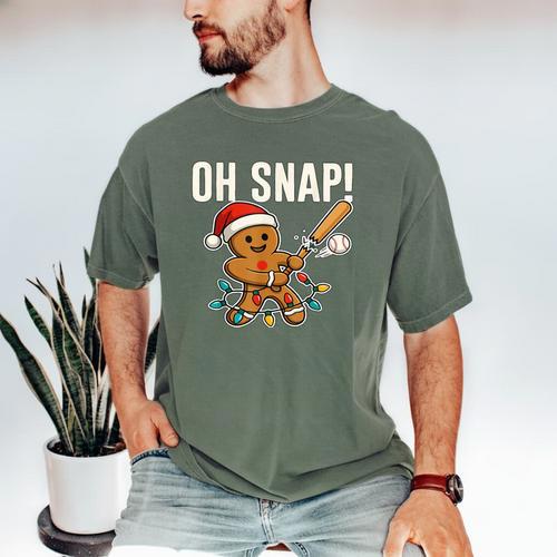 Oh Snap Gingerbreadman Christmas Baseball Humor Men's Comfort Colors T-Shirt - Sportilla