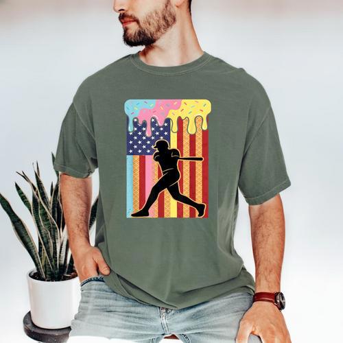 Retro Baseball Drip Boys Ice Cream Patriotic American Flag Men's Comfort Colors T-Shirt - Sportilla