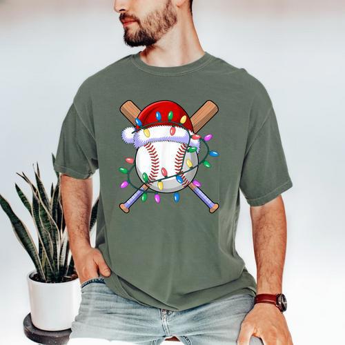 Santa Sports Christmas Baseball Player Men's Comfort Colors T-Shirt - Sportilla