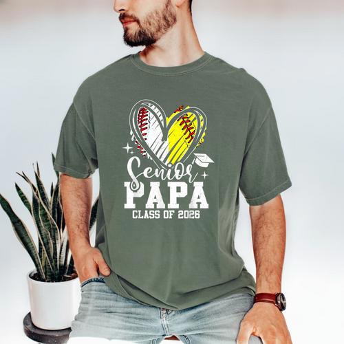 Senior Papa Class Of 2026 Baseball Softball Graduation Heart Men's Comfort Colors T-Shirt - Sportilla