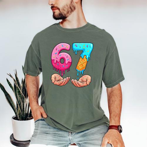 Six Seven 6-7 Baseball Ice Cream Drip 67 Meme Hands Men's Comfort Colors T-Shirt - Sportilla