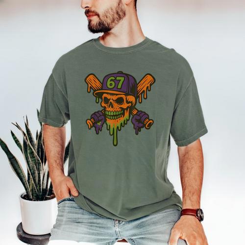 Six Seven 6 7 Baseball Skull Drip Halloween Horror Sports Men's Comfort Colors T-Shirt - Sportilla
