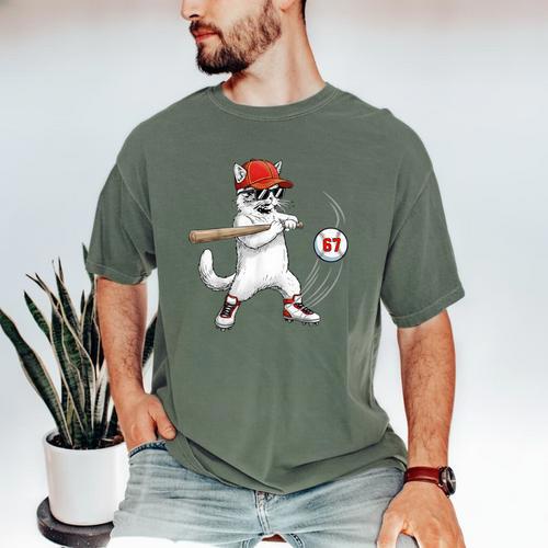 Six Seven 67 Baseball Cat Birthday Men Kids Boys Men's Comfort Colors T-Shirt - Sportilla