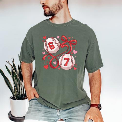 Six Seven Baseball Lover Sports Red Heart Bow Valentine Girl Men's Comfort Colors T-Shirt - Sportilla