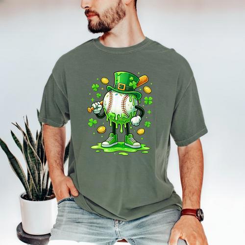 St Patrick Day Baseball Drip Ice Cream Baseball Men's Comfort Colors T-Shirt - Sportilla