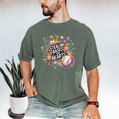 Stealing Bases And Hearts Baseball Puns Sports Men's Comfort Colors T-Shirt - Sportilla