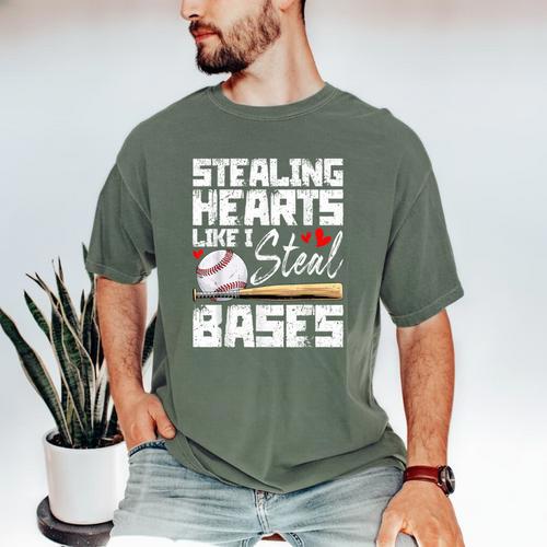 Stealing Hearts Like I Steal Bases Baseball Valentines Men's Comfort Colors T-Shirt - Sportilla