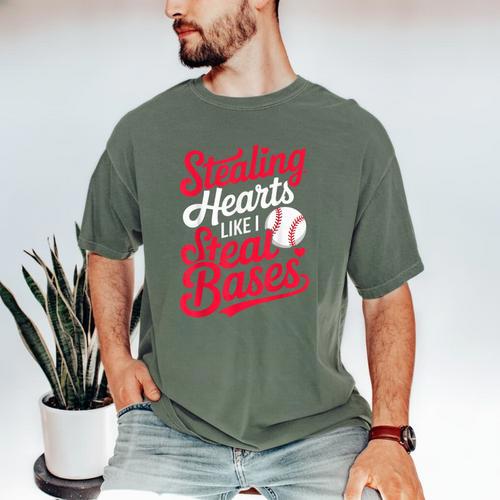 Stealing Hearts Like I Steal Bases Cute Baseball Boys Men's Comfort Colors T-Shirt - Sportilla