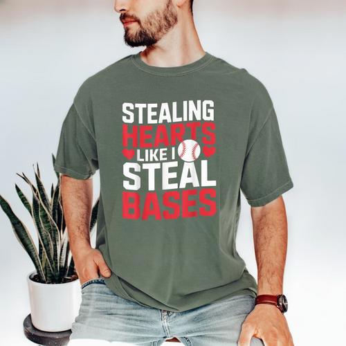 Stealing Hearts Like I Steal Bases Cute Baseball Kids Men's Comfort Colors T-Shirt - Sportilla