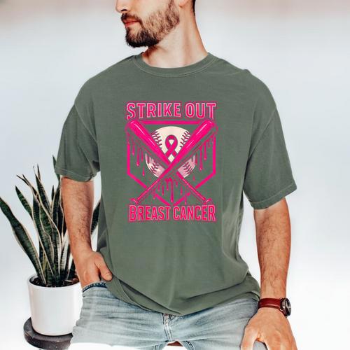 Strike Out Breast Cancer Baseball Ice Cream Drip Men's Comfort Colors T-Shirt - Sportilla