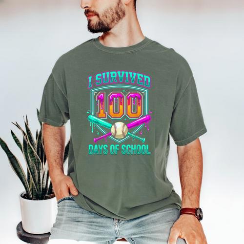 I Survived 100 Days Of School Baseball Drip Men's Comfort Colors T-Shirt - Sportilla