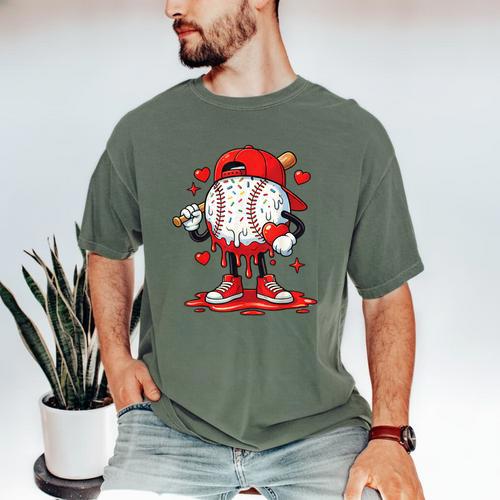 Valentine Baseball Drip Ice Cream Youth Boys Couples Men's Comfort Colors T-Shirt - Sportilla