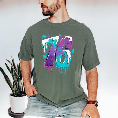 Vintage Baseball 76 Number Men's Comfort Colors T-Shirt - Sportilla