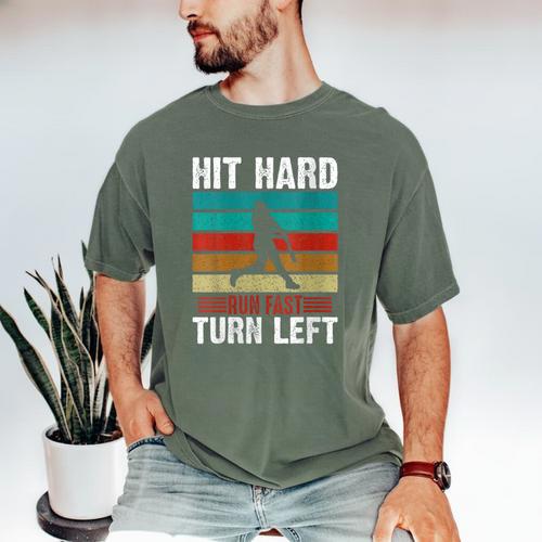 Women's Retro Hit Hard Run Fast Turn Left Baseball Lover Men's Comfort Colors T-Shirt - Sportilla
