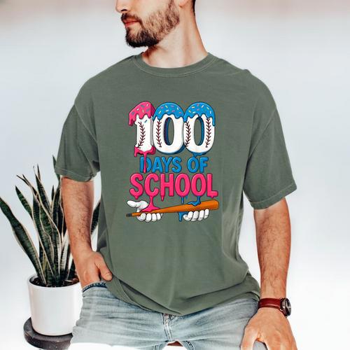 100 Days Of School Baseball Drip Bat 100th Day Of School Boy Men's Comfort Colors T-Shirt - Sportilla
