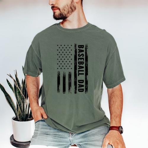 Baseball Dad American Flag Grunge Retro Vintage Father Raglan Baseball Tee Men's Comfort Colors T-Shirt - Sportilla