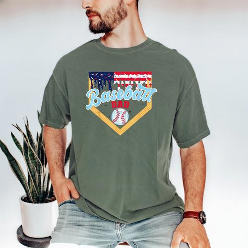 Baseball Dad Ice Cream Drip Father American Flag 4th Of July Men's Comfort Colors T-Shirt - Sportilla