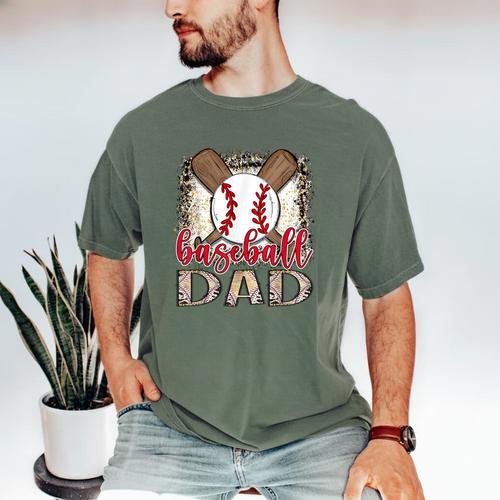Baseball Dad Leopard Proud Ball Dad Game Day Men's Comfort Colors T-Shirt - Sportilla