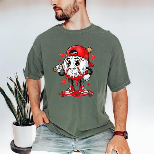 Baseball Ice Cream Valentine Dripping Game Day Men Boys Kids Men's Comfort Colors T-Shirt - Sportilla