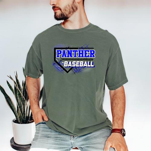 Blue Panther Baseball Home Plate Game Day Mascot Panther Men's Comfort Colors T-Shirt - Sportilla