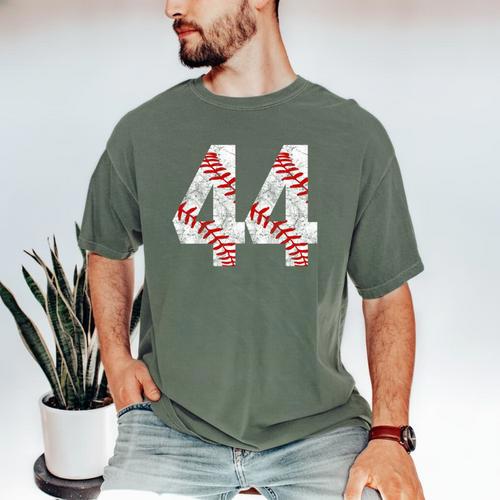 Distressed Baseball Number 44 Jersey Uniform Player Fan Men's Comfort Colors T-Shirt - Sportilla