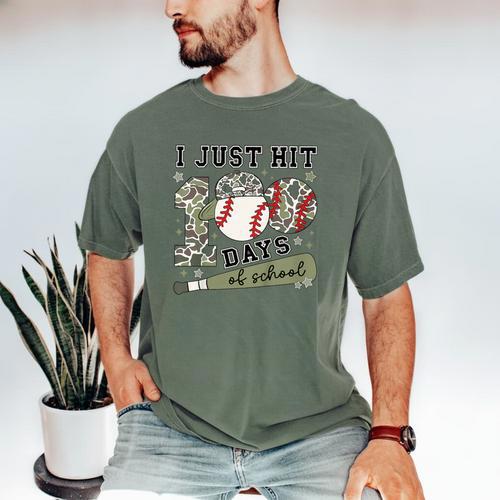 Kids I Just Hit 100 Days Boys 100 Days Of School Baseball Kids Men's Comfort Colors T-Shirt - Sportilla