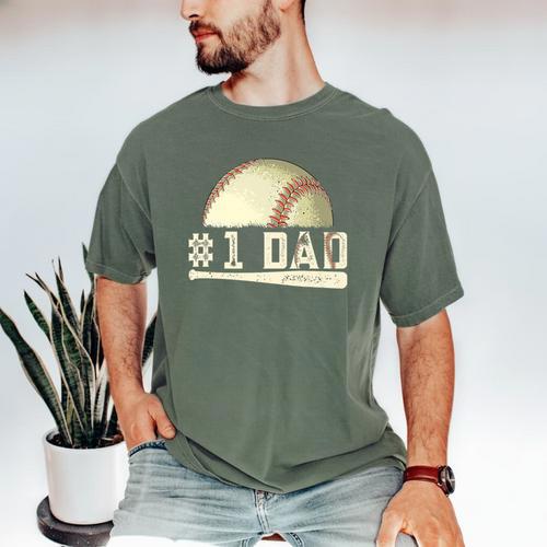 Number One Baseball Dad Fathers Day Baseball Player Dad Papa Premium Men's Comfort Colors T-Shirt - Sportilla