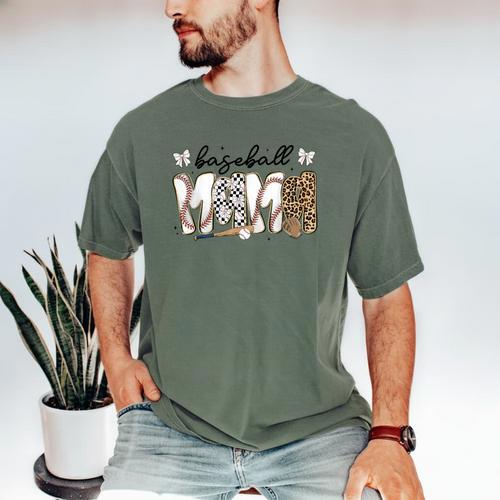 Preppy Baseball Mama Coquette Bow Game Day Mom Mother Men's Comfort Colors T-Shirt - Sportilla