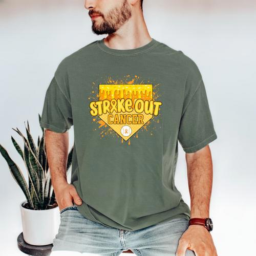 Strike Out Childhood Cancer Boys Baseball Drip Gold Ribbon Men's Comfort Colors T-Shirt - Sportilla