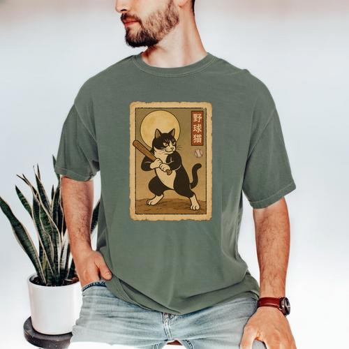 Vintage Japanese Ukiyo-e Baseball Cat Batting Men's Comfort Colors T-Shirt - Sportilla