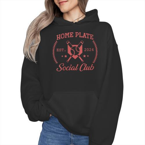 2024 Home Plate Social Club Softball Season Tee Baseball Mom Wmen Hoodie - Sportilla
