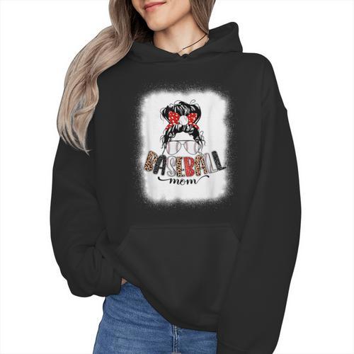 Baseball Mom Messy Bun Mommy Baseball Player Wmen Hoodie - Sportilla