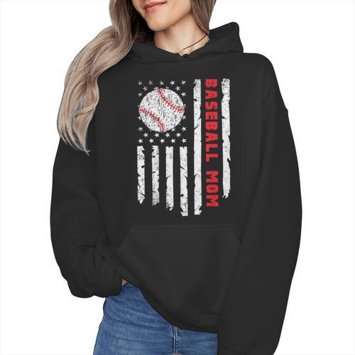 Baseball MOM USA American Flag Patriotic Mama Mother's Day For Women Kids Men Wmen Hoodie - Sportilla