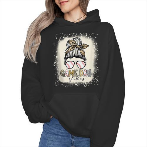 Bleached Messy Bun Game Day Vibes Baseball Mom Game Day Wmen Hoodie - Sportilla