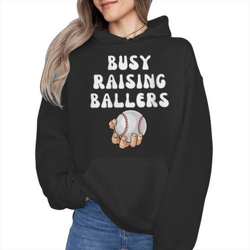 Busy Raising Ballers Baseball Mom Groovy Mother Day Wmen Hoodie - Sportilla