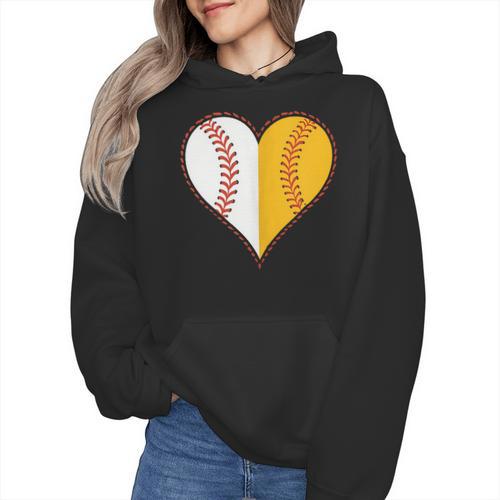 Cute Love Baseball Fast Pitch Softball Heart Baseball Mom Wmen Hoodie - Sportilla