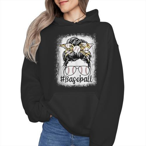 Leopard Messy Bun Mom Mother's Day Baseball Mommy Wmen Hoodie - Sportilla
