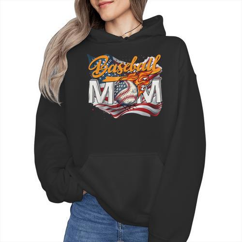 Vintage American Flag Baseball Mom Patriotic 4th July Wmen Hoodie - Sportilla