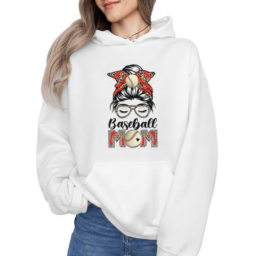 Baseball Mom Game Day Messy Bun Leopard Mother's Day Wmen Hoodie - Sportilla