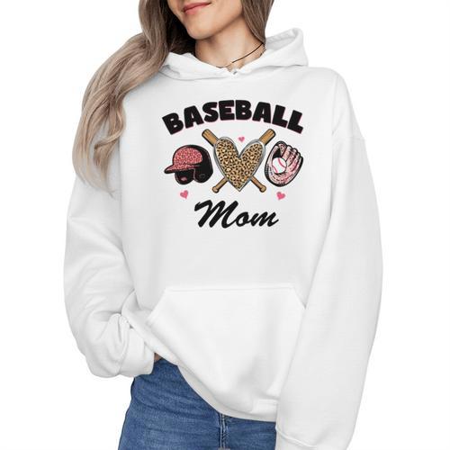 Baseball Mom Leopard Heart Game Day Love Mommy Wmen Hoodie - Sportilla