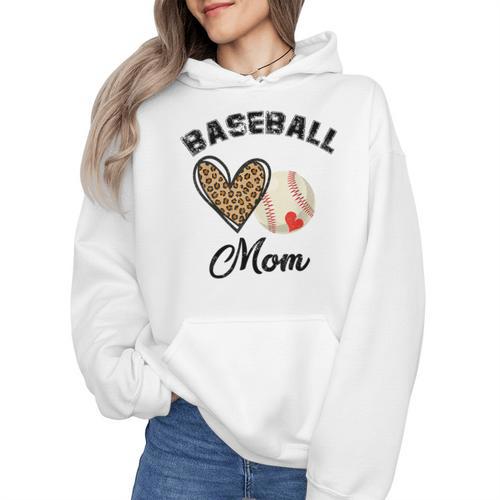 Baseball Mom Leopard Heart Baseball Player Kids Wmen Hoodie - Sportilla