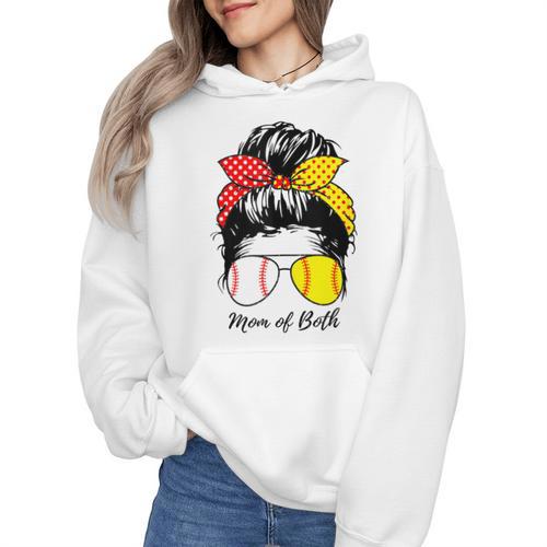 Baseball Mom Softball Mom Of Both Messy Bun Mother's Day Wmen Hoodie - Sportilla